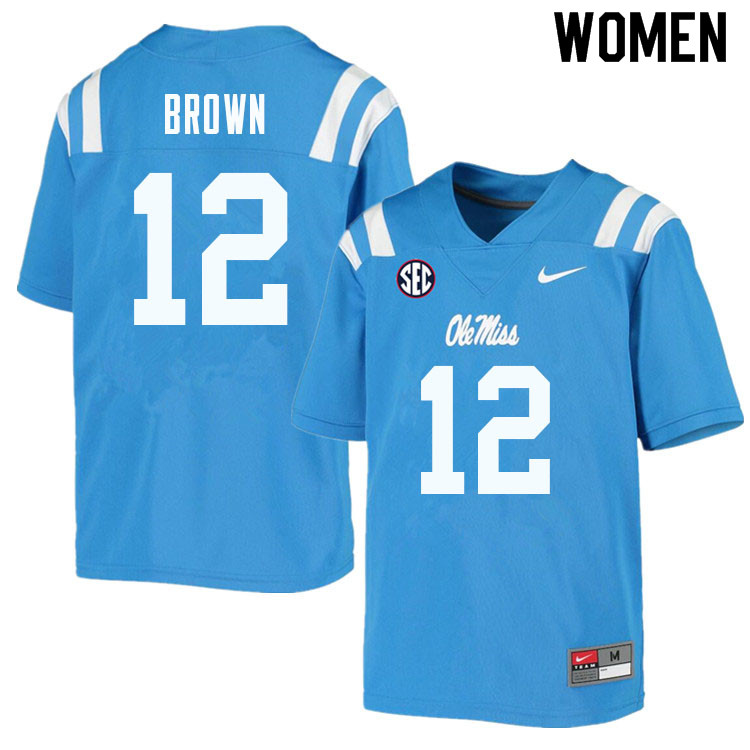 Women #12 Jakivuan Brown Ole Miss Rebels College Football Jerseys Sale-Powder Blue - Click Image to Close